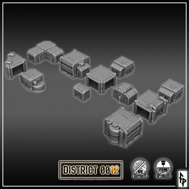 Layered Industries District 0012 Wargame Terrain Set with Various Sci-Fi Building Models