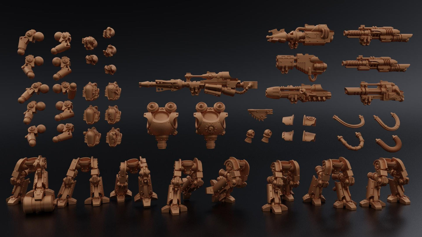Assorted 3D printed tall axe miniatures with intricate details for tabletop gaming and modeling