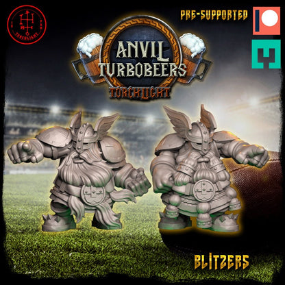 Layered Industries Anvil Turbobeers miniature Blitzer characters pre-supported for tabletop gaming