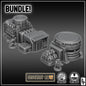 Layered Industries Wargame Terrain Bundle featuring detailed futuristic buildings for tabletop gaming