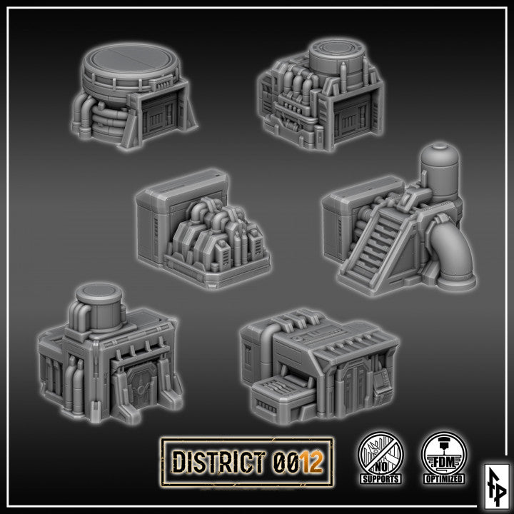 Layered Industries District 0012 Wargame Terrain Set with Detailed Industrial Structures