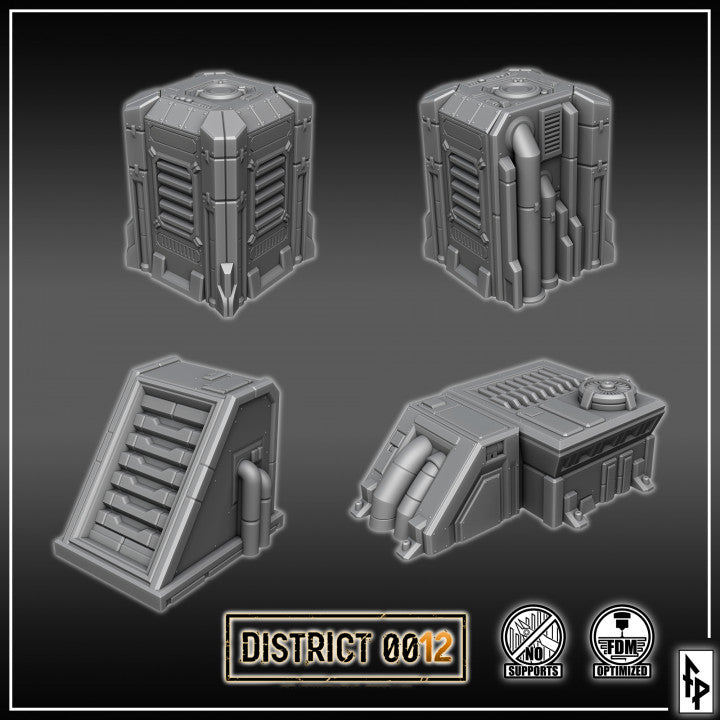 Layered Industries Wargame Terrain Set including sci-fi modular structures for tabletop gaming