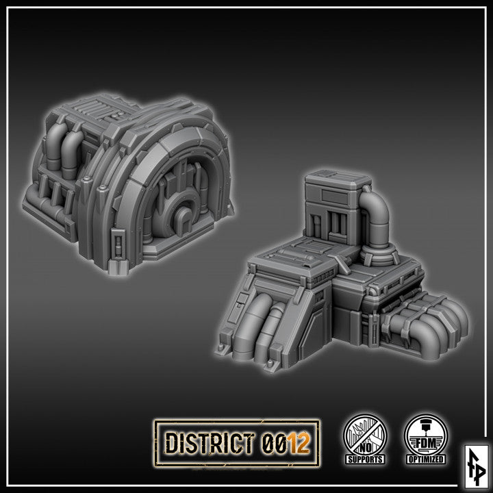 Layered Industries Wargame Terrain Set featuring detailed industrial components with pipes and textures