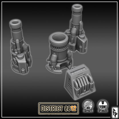 Layered Industries Wargame Terrain Set featuring three detailed sci-fi structures for tabletop gaming