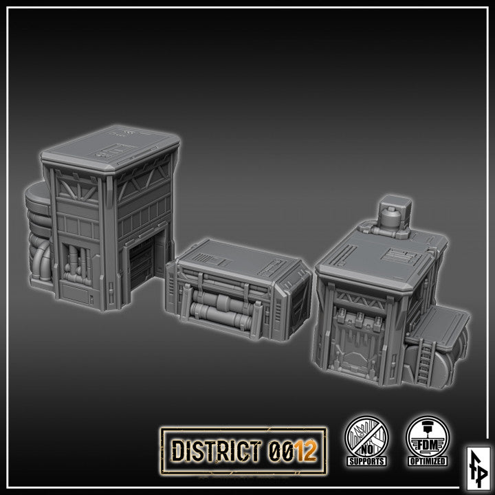 Layered Industries District 0012 Wargame Terrain Set with Detailed Sci-Fi Style Building Models