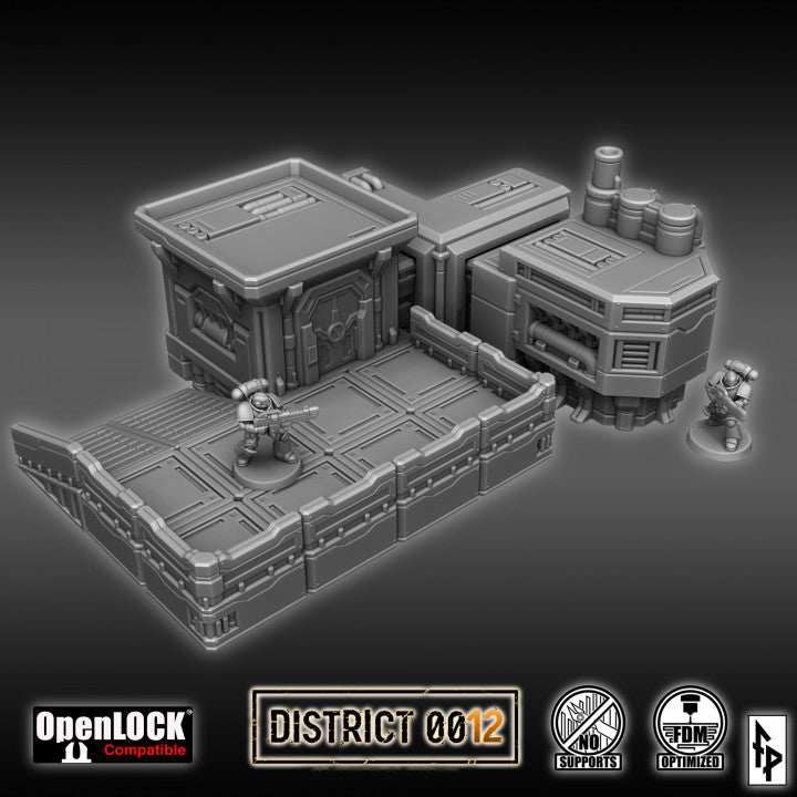 Layered Industries District 012 Wargame Terrain Set with OpenLOCK Compatibility and Detailed Structures