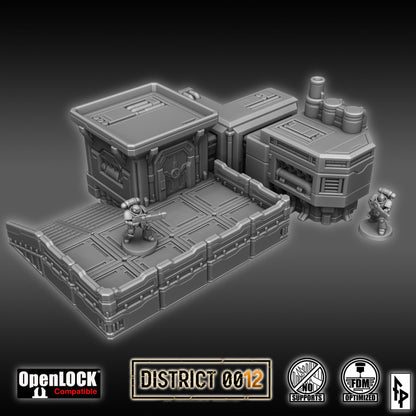 Layered Industries District 012 Wargame Terrain Set with OpenLOCK Compatibility and Detailed Structures