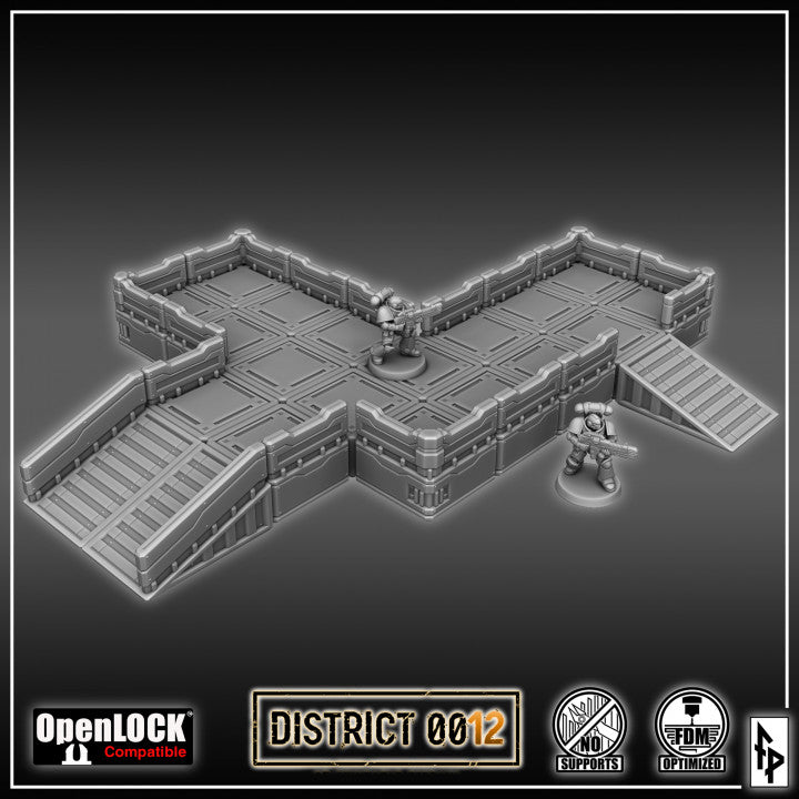 Layered Industries District 012 Wargame Terrain Set with OpenLOCK Compatibility and Detailed Stairways