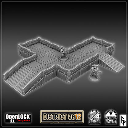 Layered Industries District 012 Wargame Terrain Set with OpenLOCK Compatibility and Detailed Stairways
