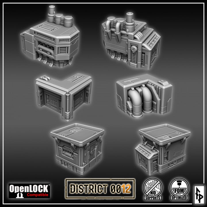 Layered Industries Wargame Terrain Set with Modular Buildings for District 001 in Gray Plastic