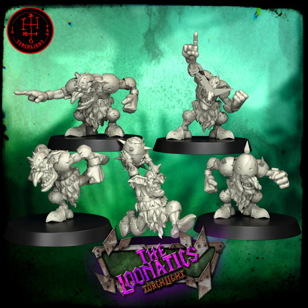 Fantasy Football miniatures set featuring five unique characters in dynamic poses by Layered Industries