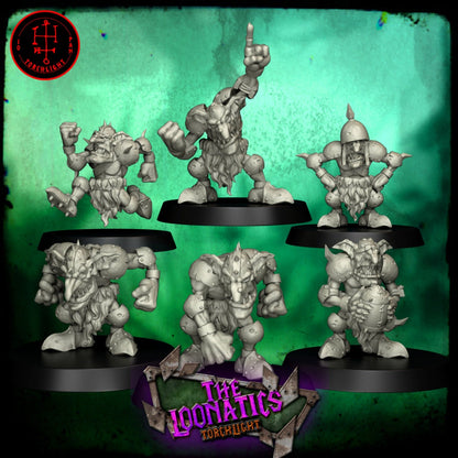 Set of Fantasy Football miniatures featuring detailed figures in dynamic poses on black bases