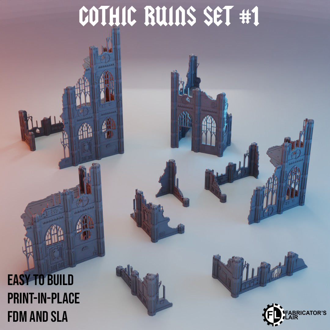 Layered Industries Gothic Ruins Set #1 for Wargame Terrain, easy to build for FDM and SLA printing
