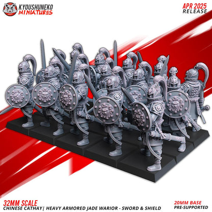 Kyoushuneko Miniatures - Heavily Armoured Jade Warriors Sword and Shield