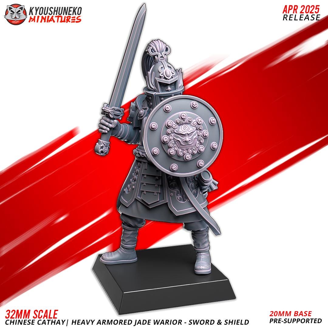 Kyoushuneko Miniatures - Heavily Armoured Jade Warriors Sword and Shield