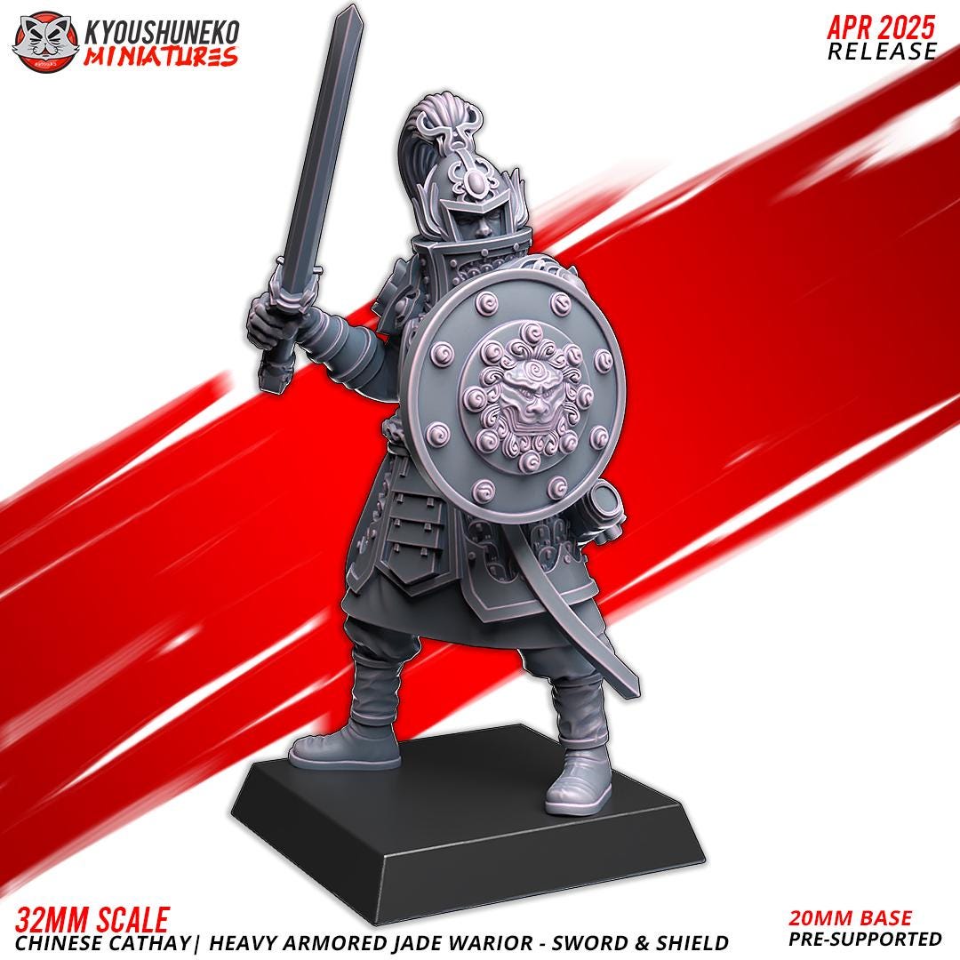 Kyoushuneko Miniatures - Heavily Armoured Jade Warriors Sword and Shield