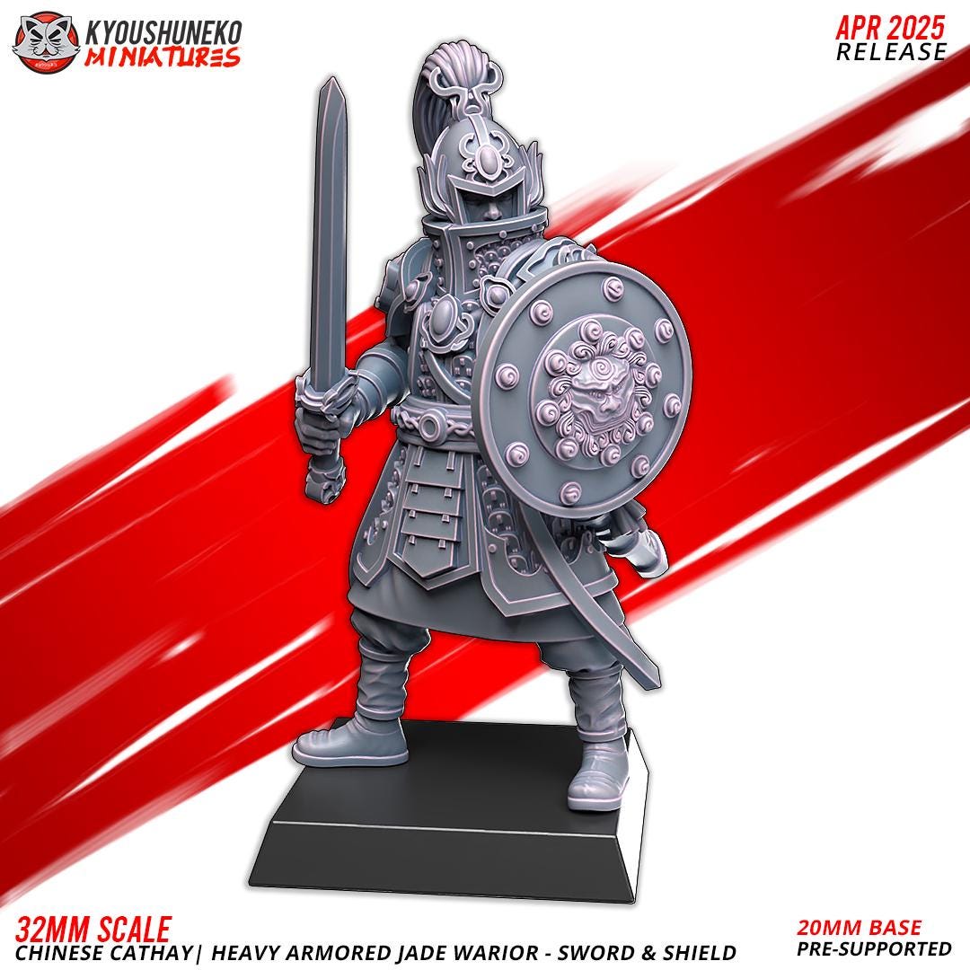 Kyoushuneko Miniatures - Heavily Armoured Jade Warriors Sword and Shield