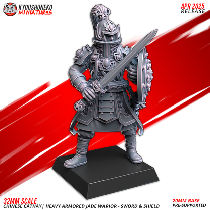 Layered Industries 32mm Chinese Cathay Heavy Armored Jade Warrior Miniature with Sword and Shield