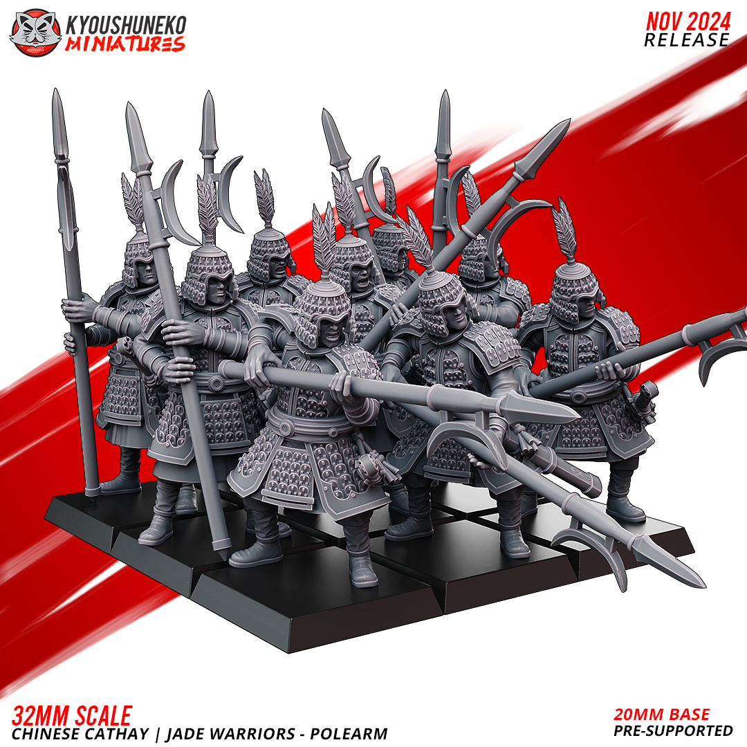 Layered Industries 32mm Scale Chinese Cathay Jade Warriors Wargame Miniatures with Polearms