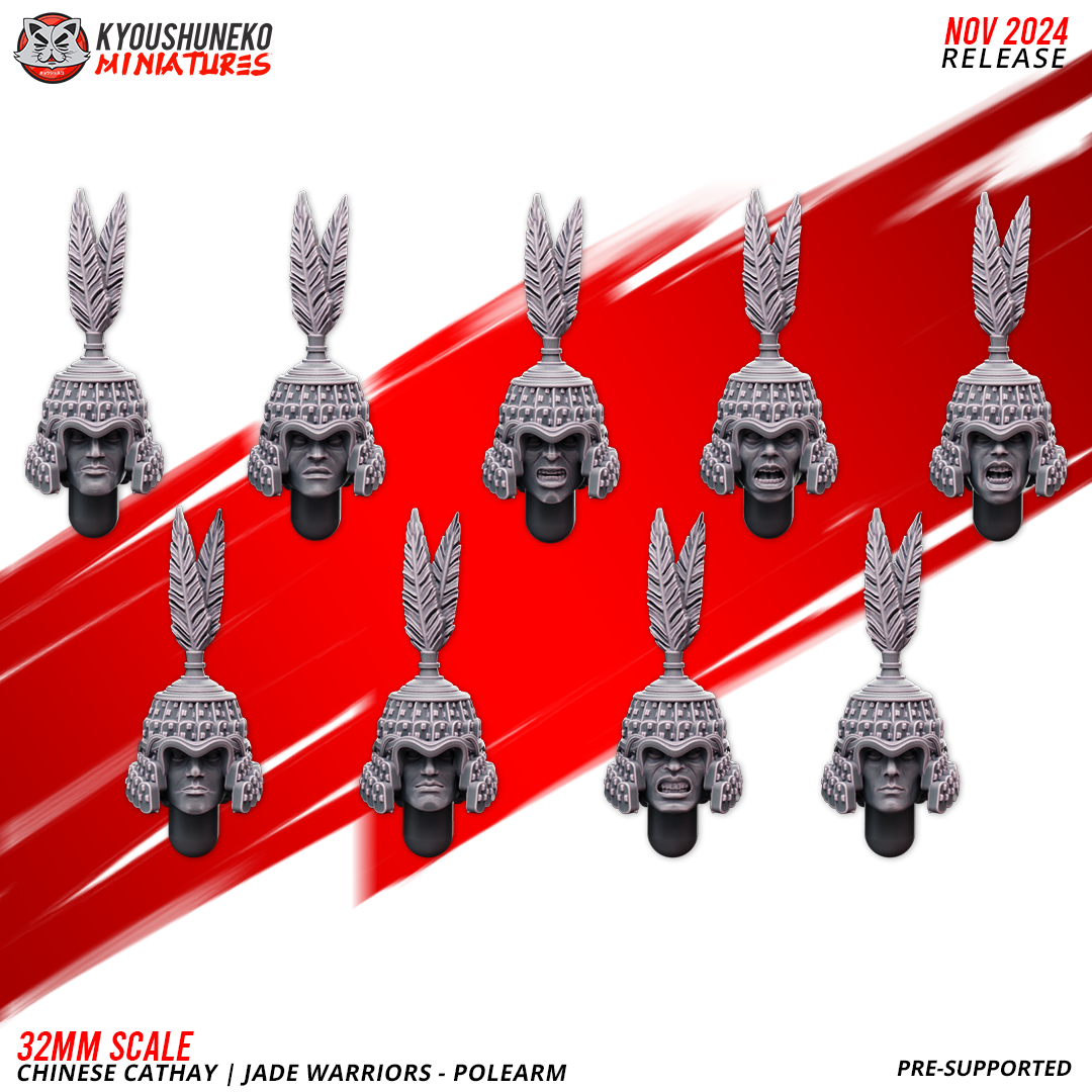 Layered Industries 32mm Chinese Cathay Jade Warriors Polearm Wargame Miniature, pre-supported for easy printing