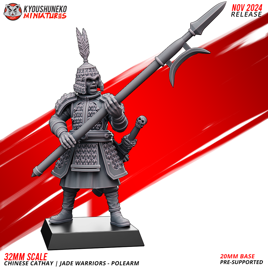 32mm Chinese Cathay Jade Warrior Wargame Miniature with Polearm from Layered Industries
