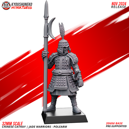 Kyoushuneko Miniatures 32mm Scale Chinese Cathay Jade Warrior with Polearm on 20mm Base