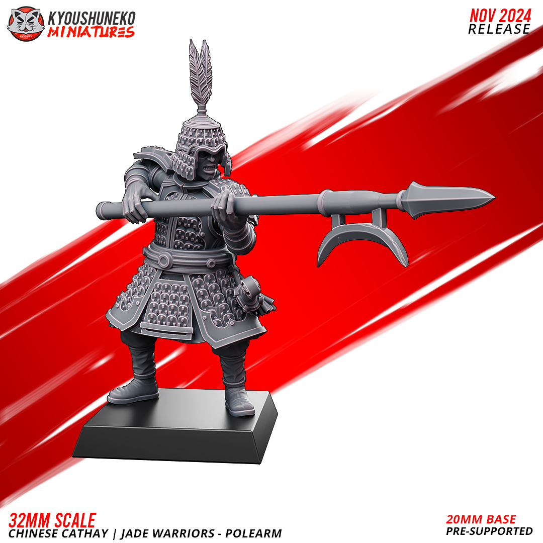 Layered Industries 32mm Chinese Cathay Jade Warrior Miniature with Polearm on a 20mm base