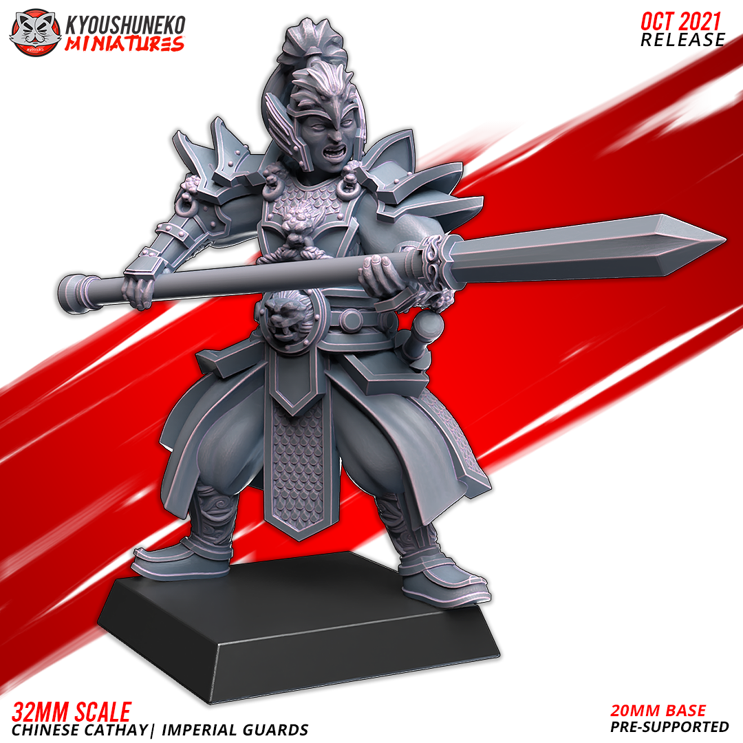 Layered Industries 32mm Scale Chinese Cathay Imperial Guard Wargame Miniature with Sword