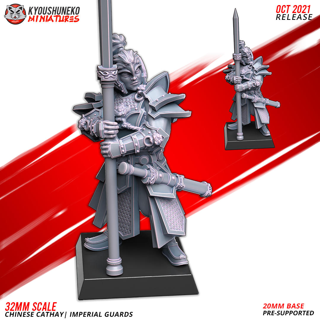 Layered Industries 32mm scale Wargame Miniature of Chinese Cathay Imperial Guards on a 20mm base