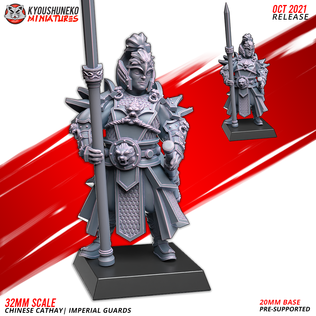 32mm Scale Chinese Cathay Imperial Guards Wargame Miniature with a 20mm Base from Layered Industries