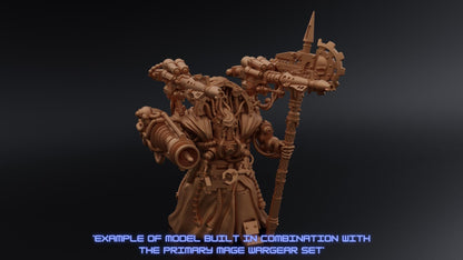 Detailed miniature model from Layered Industries featuring a mage with custom weaponry and intricate design