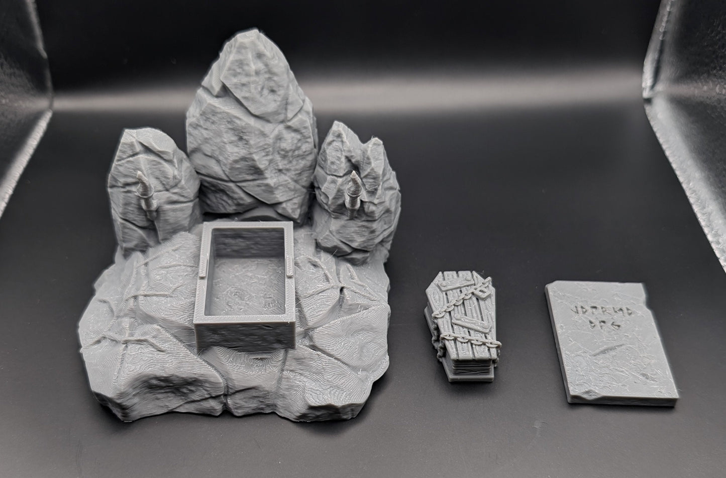 Layered Industries Wargame Terrain Set with Rock Formations, Tombstone, and Crypt for Miniature Games