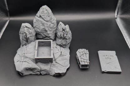 Layered Industries Wargame Terrain Set with Rock Formations, Tombstone, and Crypt for Miniature Games