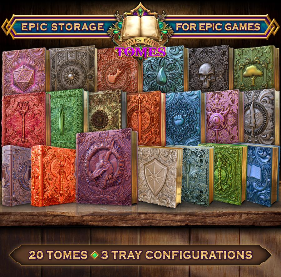 Layered Industries RPG dice box large featuring 20 detailed tome designs for storing gaming accessories