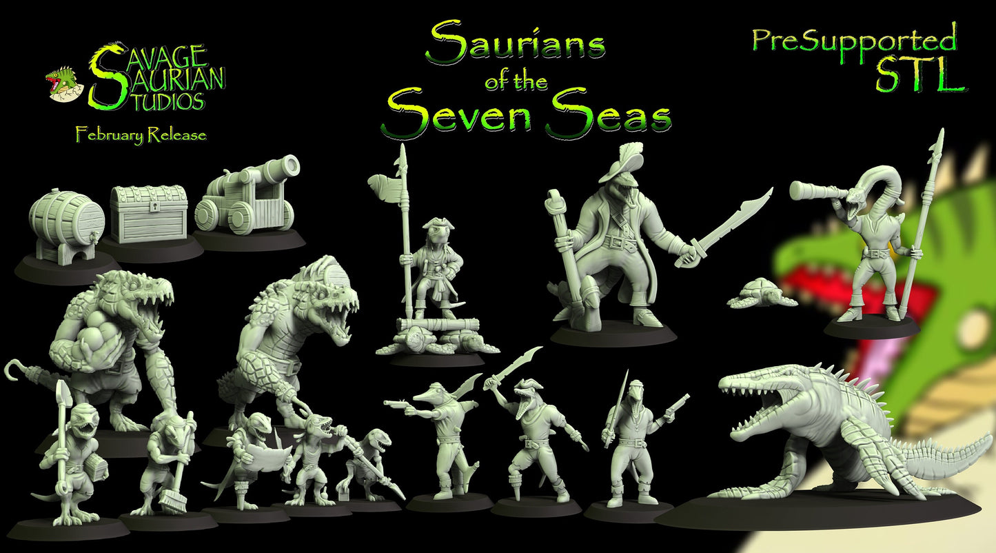 Savage Saurian Studios Miniatures featuring Saurians of the Seven Seas with detailed pre-supported STL models