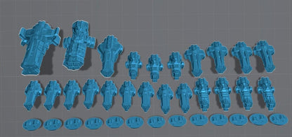 Set of Layered Industries Miniatures in Transparent Blue with Various Spaceship Designs and Bases